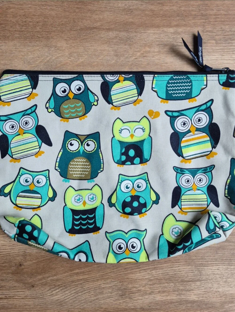Thirty-One Owl Print Oversized Zip Pouch 